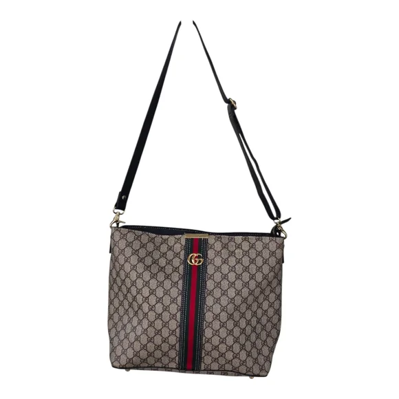 Gucci GG Supreme Messenger Bag Monogram Web Flat Strip Black Red Beige Women - Picture 3 of 16